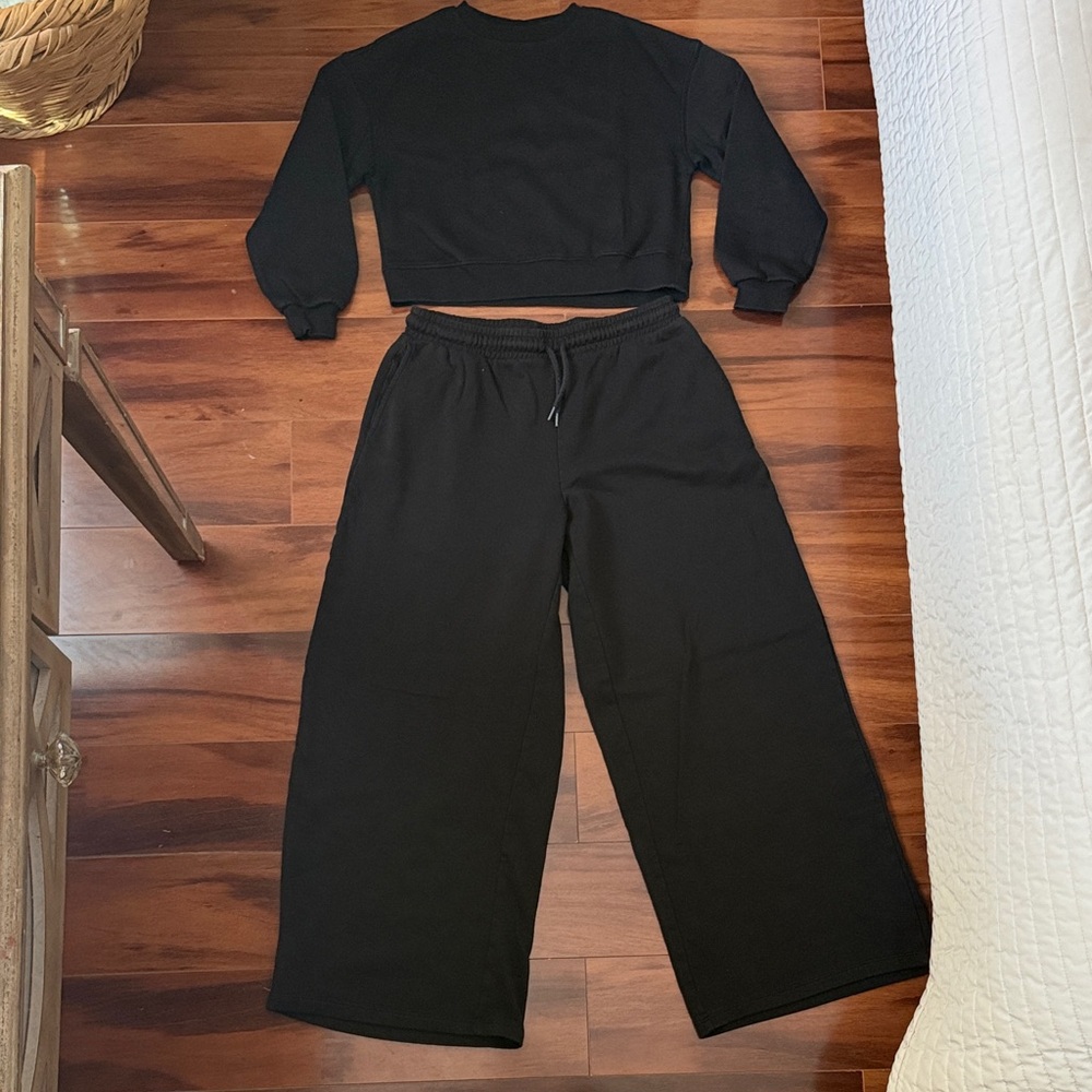 H&M Black Wide Leg Pants & Top Set